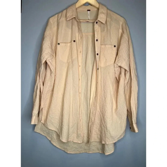 Free People Tops - Free People oversized cotton gauze boho tunic button down blouse top sz SMALL/XS